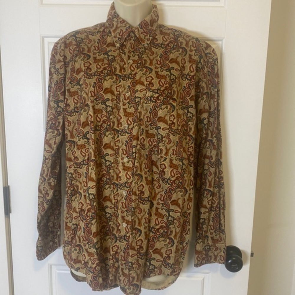 Vintage 1980s Banana Republic Safari Co - Paisley Print with deer Shirt Small